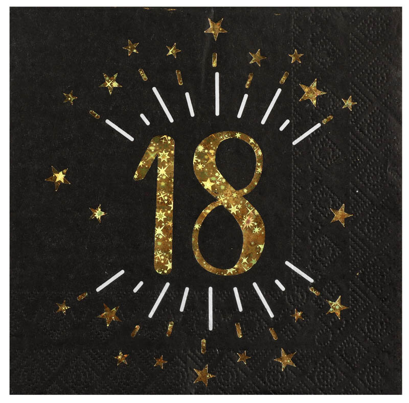 Servetten Zwart & Goud 18-jarig feest 10 stuks
