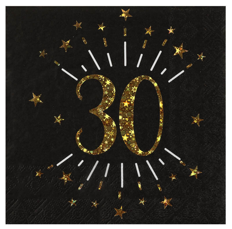 Servetten Zwart & Goud 30-jarig feest 10 stuks