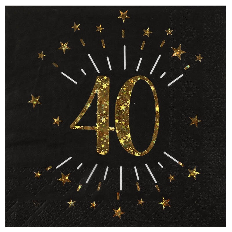 Servetten Zwart & Goud 40-jarig feest 10 stuks
