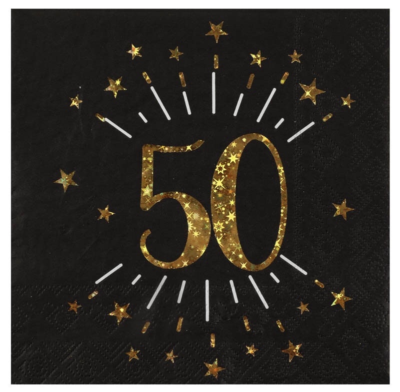 Servetten Zwart & Goud 50-jarig feest 10 stuks