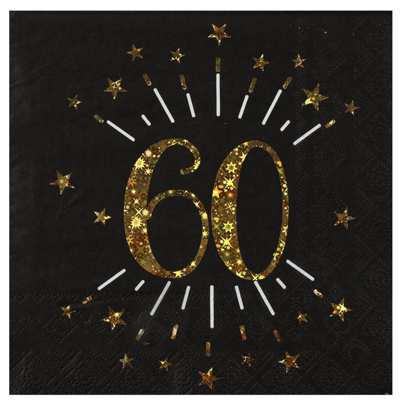 Servetten Zwart & Goud 60-jarig feest 10 stuks