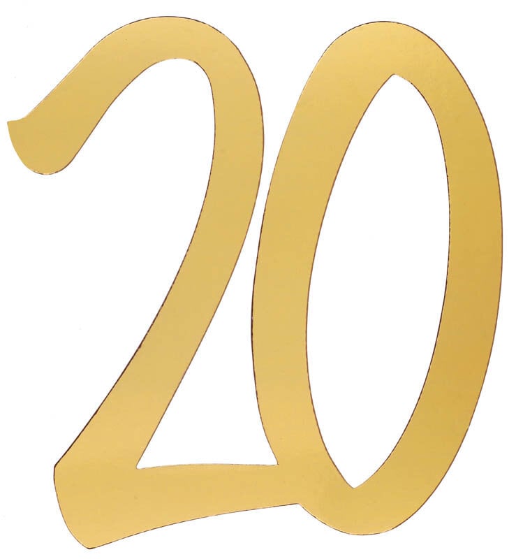 Gouden kartonnen decoraties 20 cm 20 jaar 4 stuks