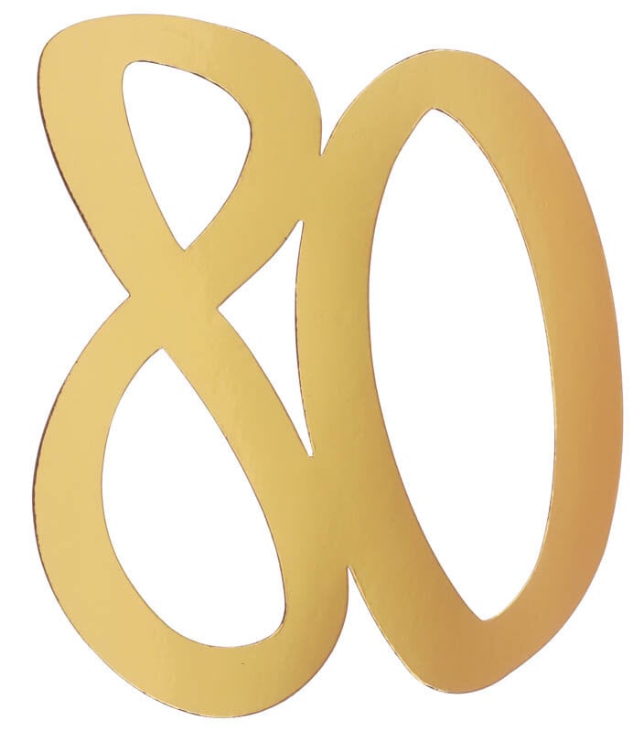 Gouden kartonnen decoraties 20 cm 80 jaar 4 stuks