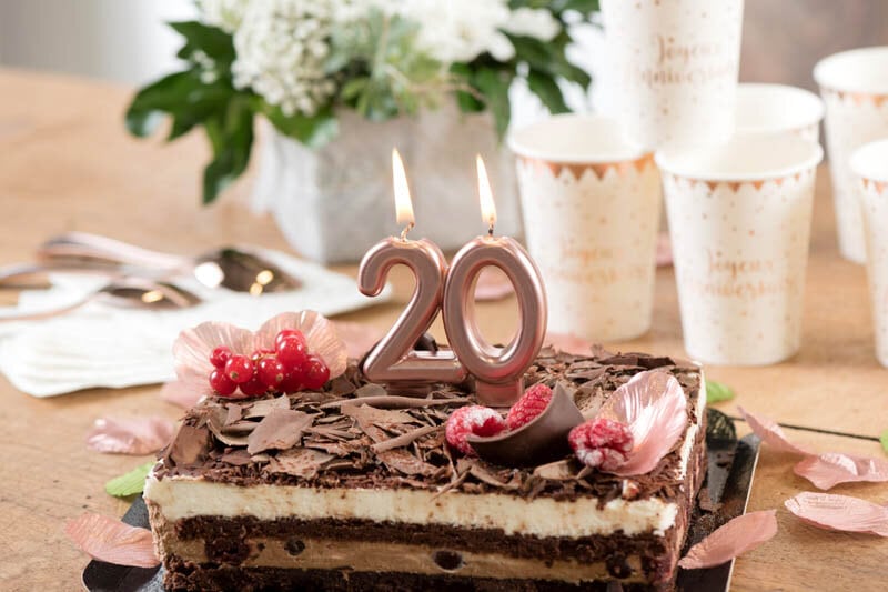 Taartkaars in Roségoud 20 jaar