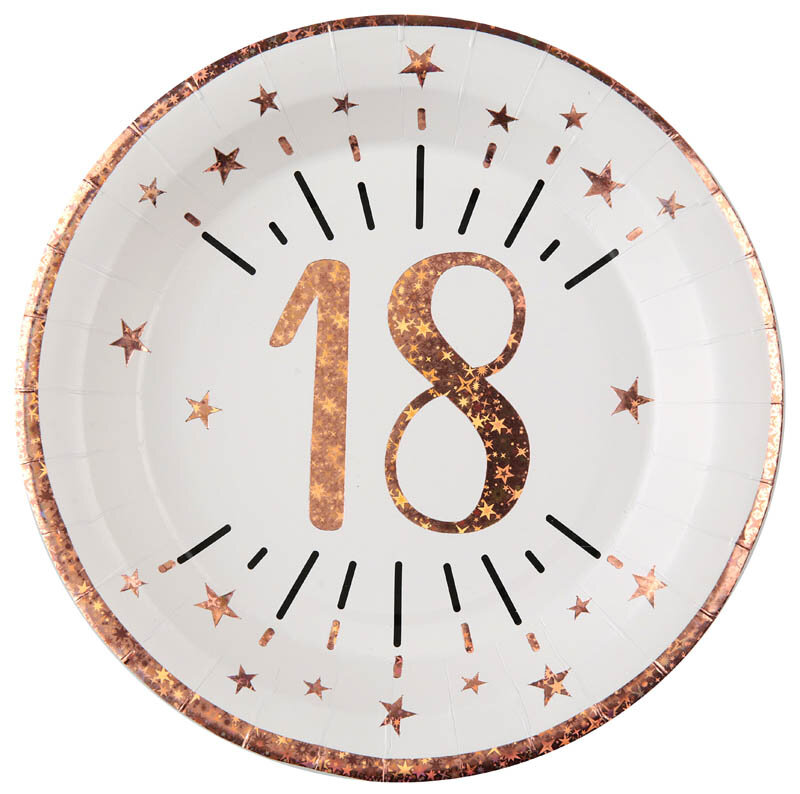 Roségoudglitter bordjes 18 jaar 10 stuks