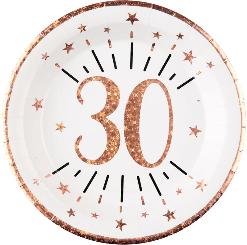 Roségoudglitter bordjes 30 jaar 10 stuks