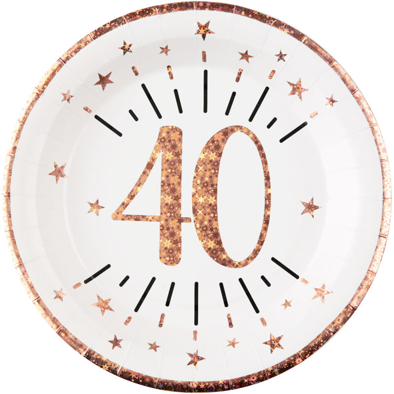 Roségoudglitter bordjes 40 jaar 10 stuks