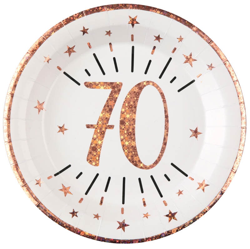 Roségoudglitter bordjes 70 jaar 10 stuks