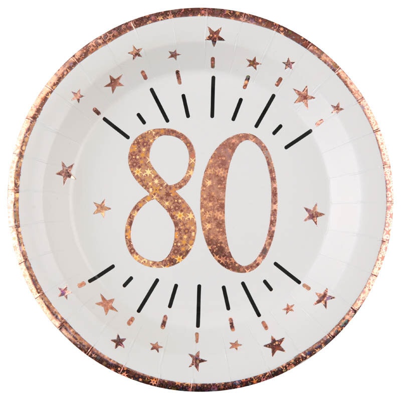 Roségoudglitter bordjes 80 jaar 10 stuks