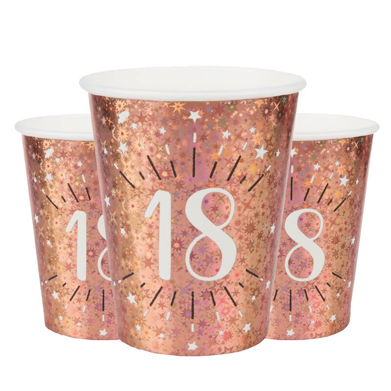 Roségoudglitter bekers 18 jaar 10 stuks