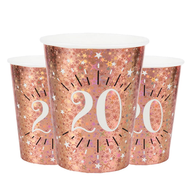 Roségoudglitter bekers 20 jaar 10 stuks