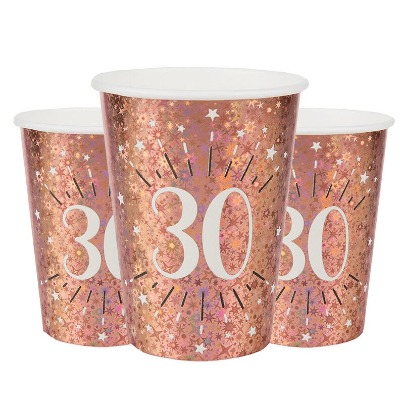Roségoudglitter bekers 30 jaar 10 stuks