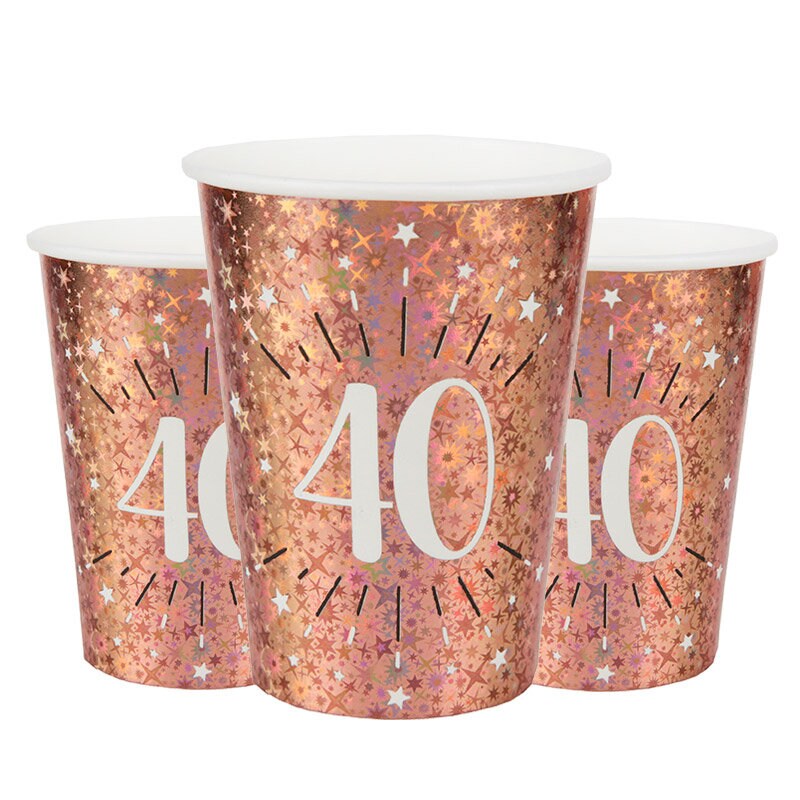 Roségoudglitter bekers 40 jaar 10 stuks