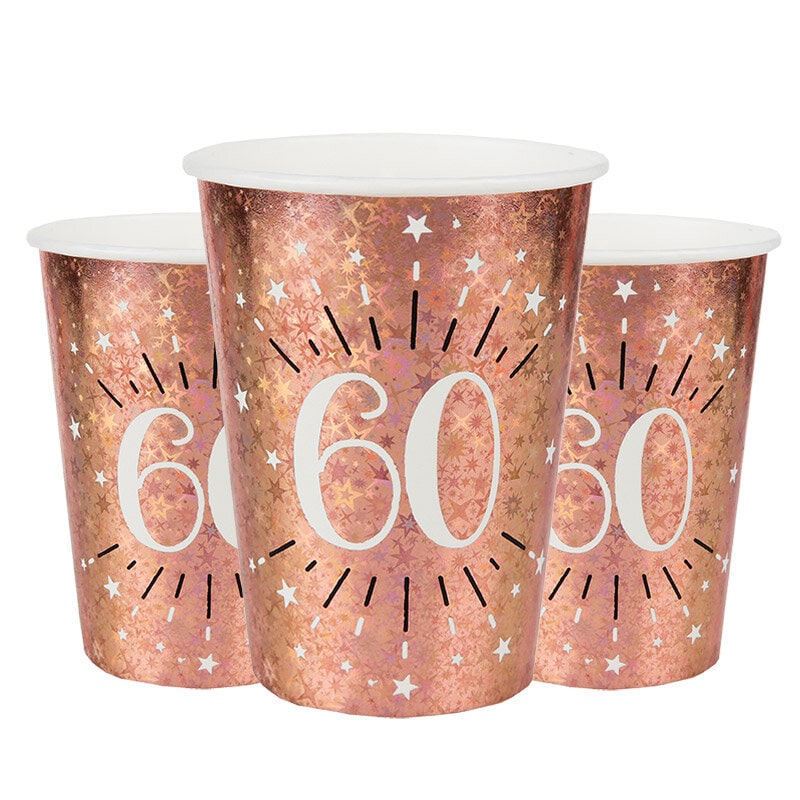 Roségoudglitter bekers 60 jaar 10 stuks