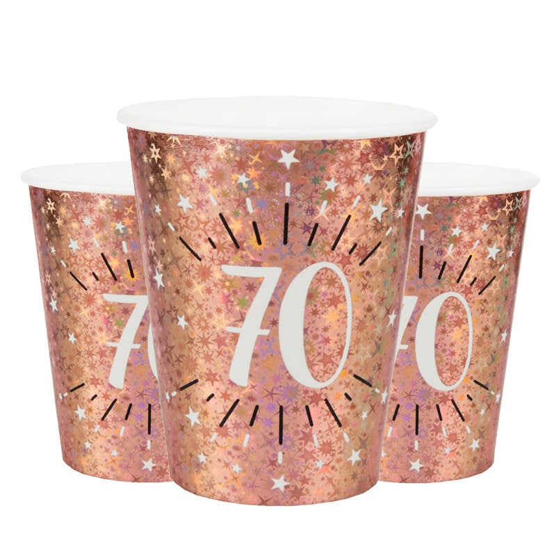 Roségoudglitter bekers 70 jaar 10 stuks