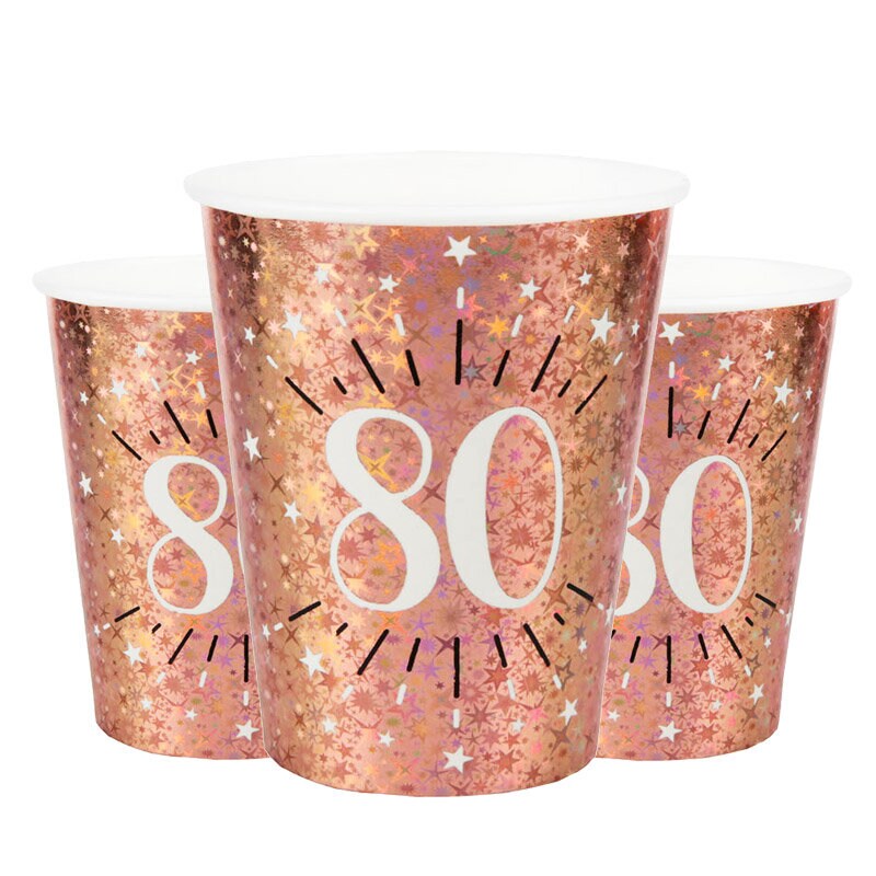 Roségoudglitter bekers 80 jaar 10 stuks