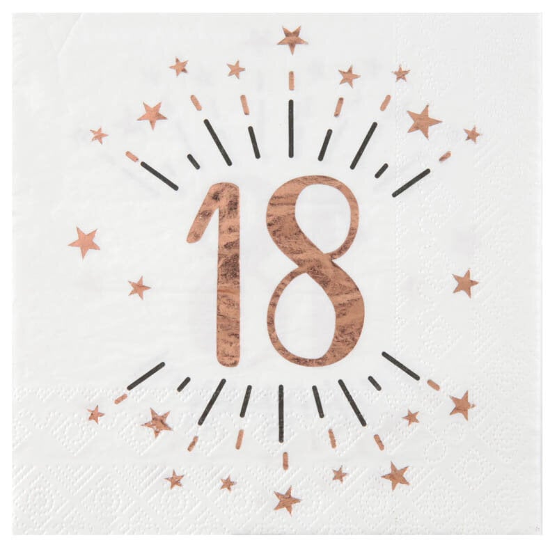 Roségoudglitter servetten 18 jaar 10 stuks