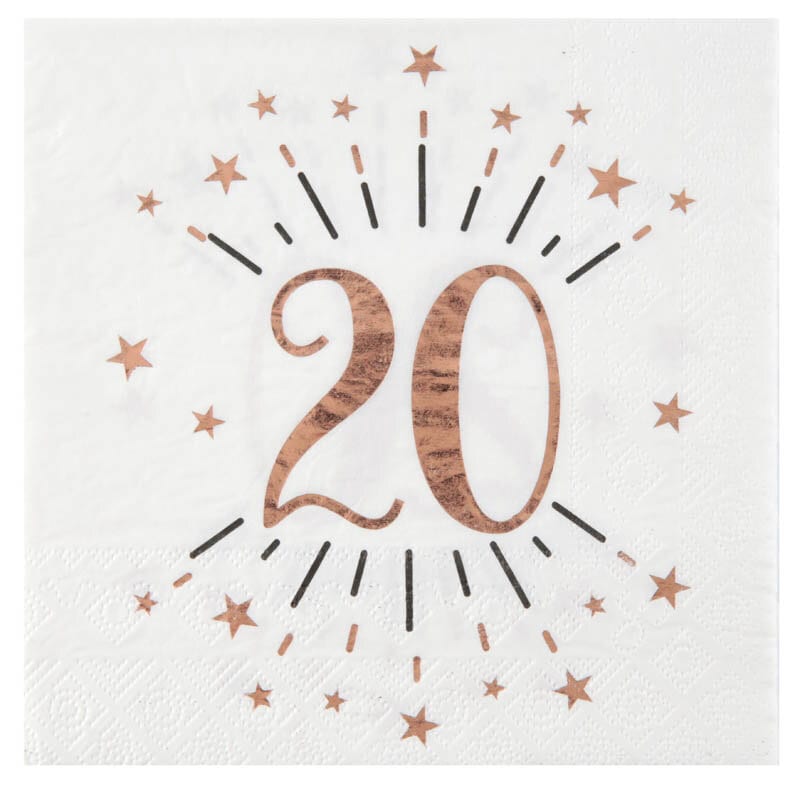 Roségoudglitter servetten 20 jaar 10 stuks
