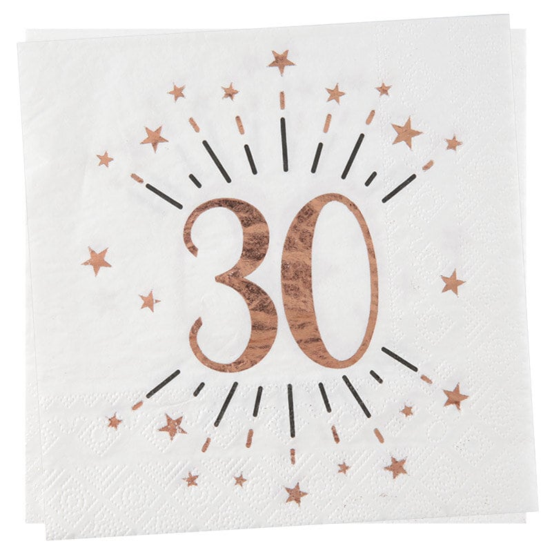 Roségoudglitter servetten 30 jaar 10 stuks