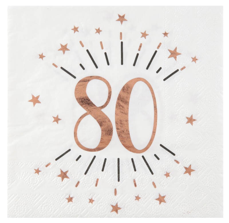 Roségoudglitter servetten 80 jaar 10 stuks
