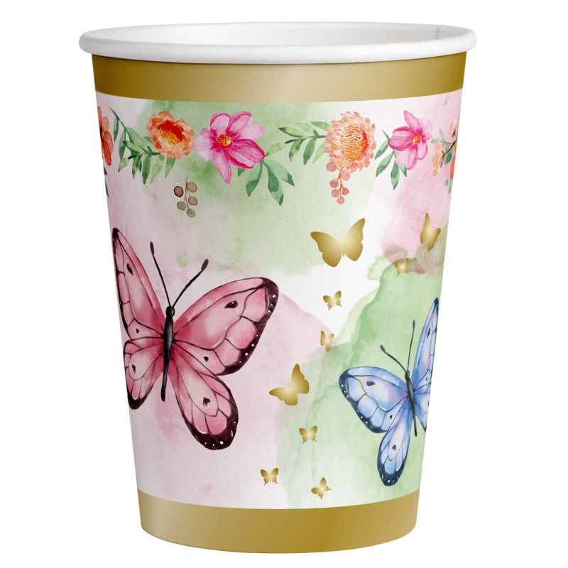 Butterfly Shimmer - Papieren bekers 8-pack