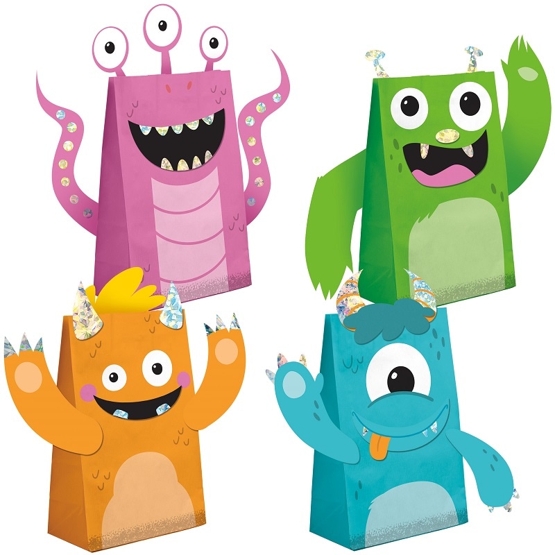 Schattige Monsters - 3D Uitdeelzakjes van papier 8 stuks