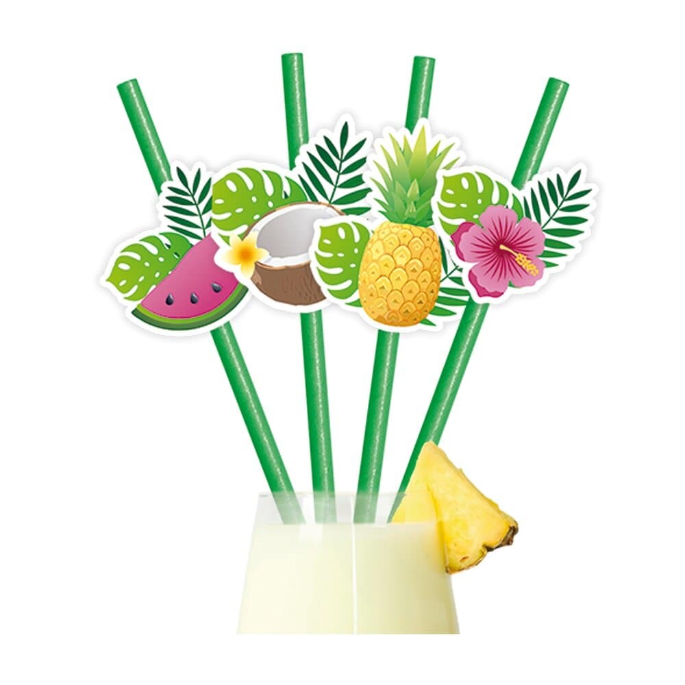 Papieren rietjes Tropische vruchten 6 stuks