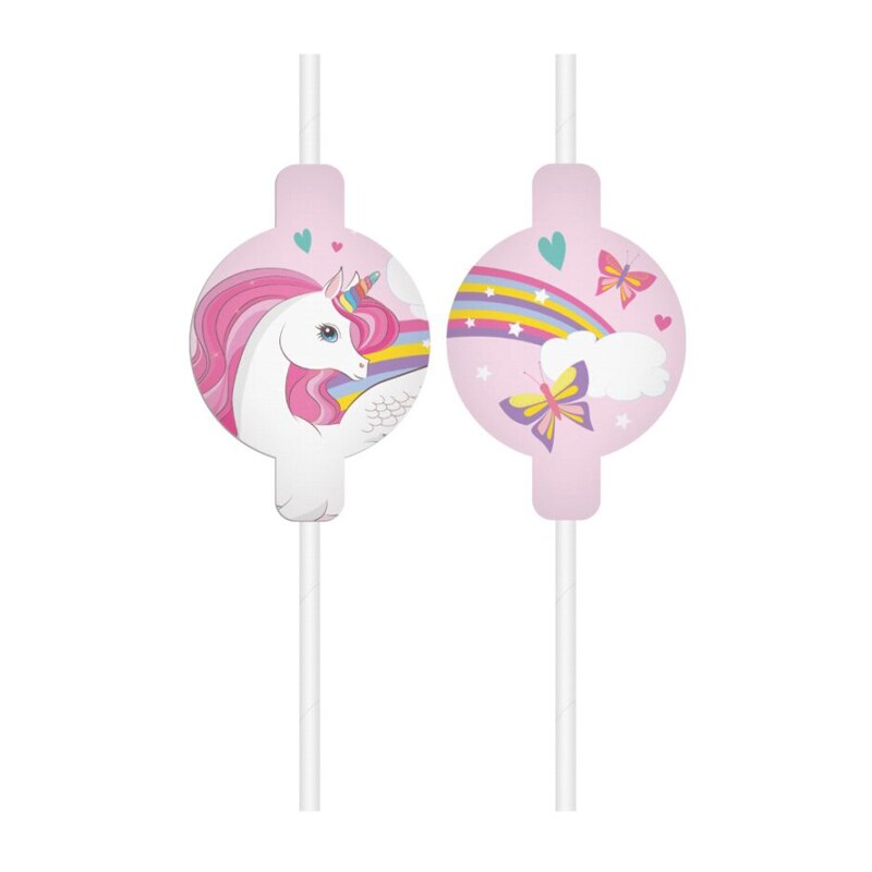 Unicorn Rainbow - Papieren rietjes 4 stuks