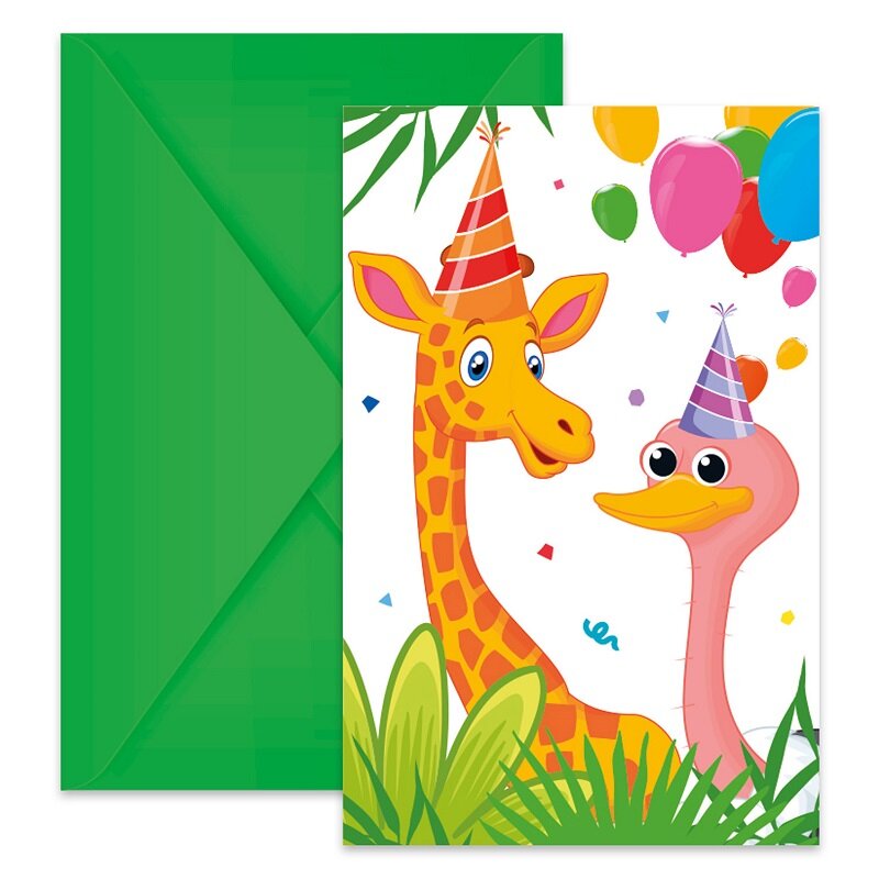 Jungle Balloons - Uitnodigingskaartjes met enveloppen 6 stuks