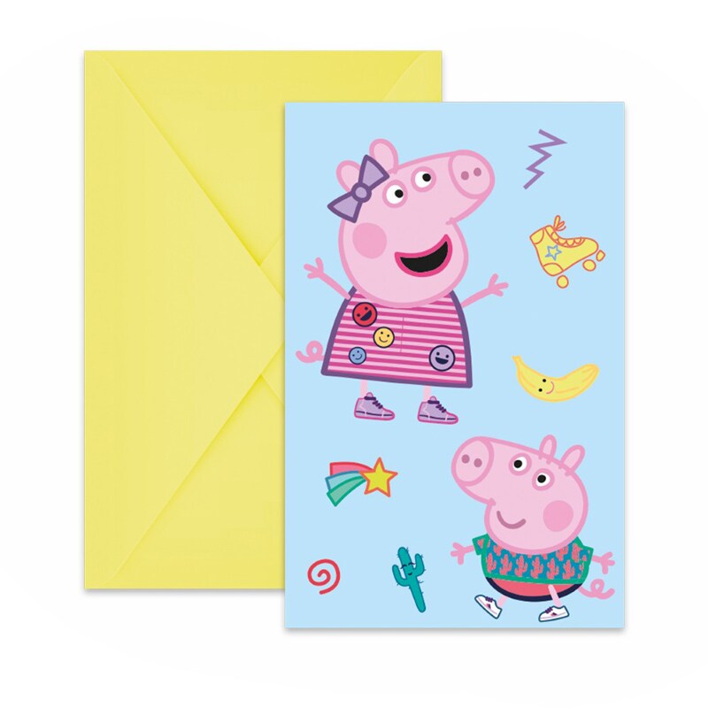 Peppa Pig - Uitnodigingskaarten met enveloppen 6 stuks
