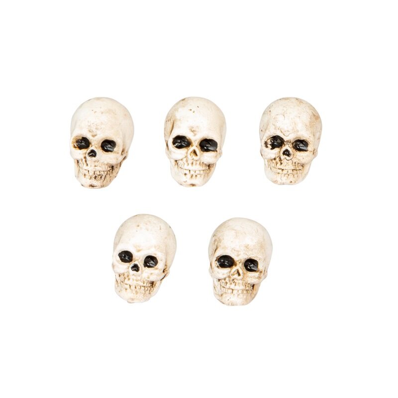 Halloweendecoratie - Kleine schedels 2,2 cm 5 stuks