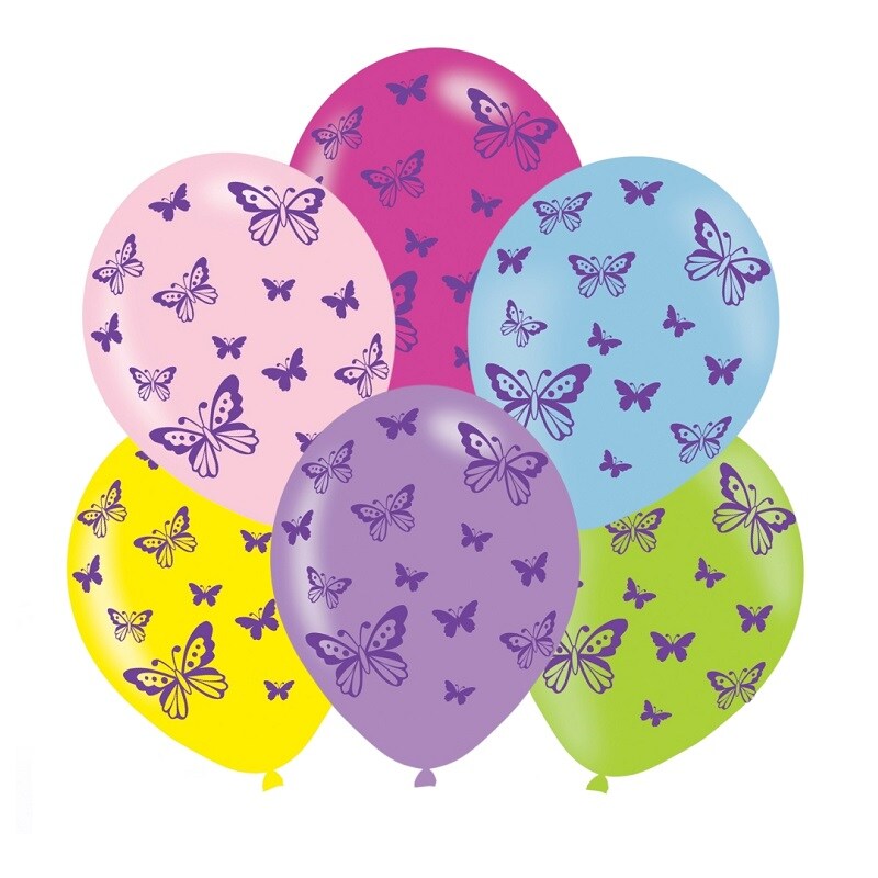 Ballonnen met vlinders 6 stuks