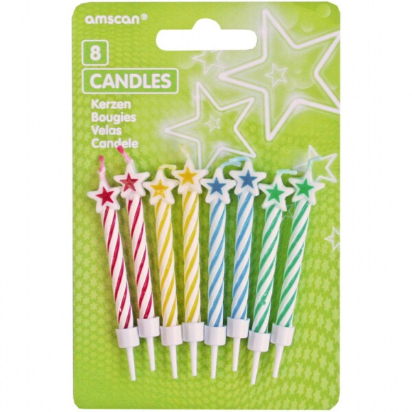 Taartkaarsjes met sterren 8 stuks