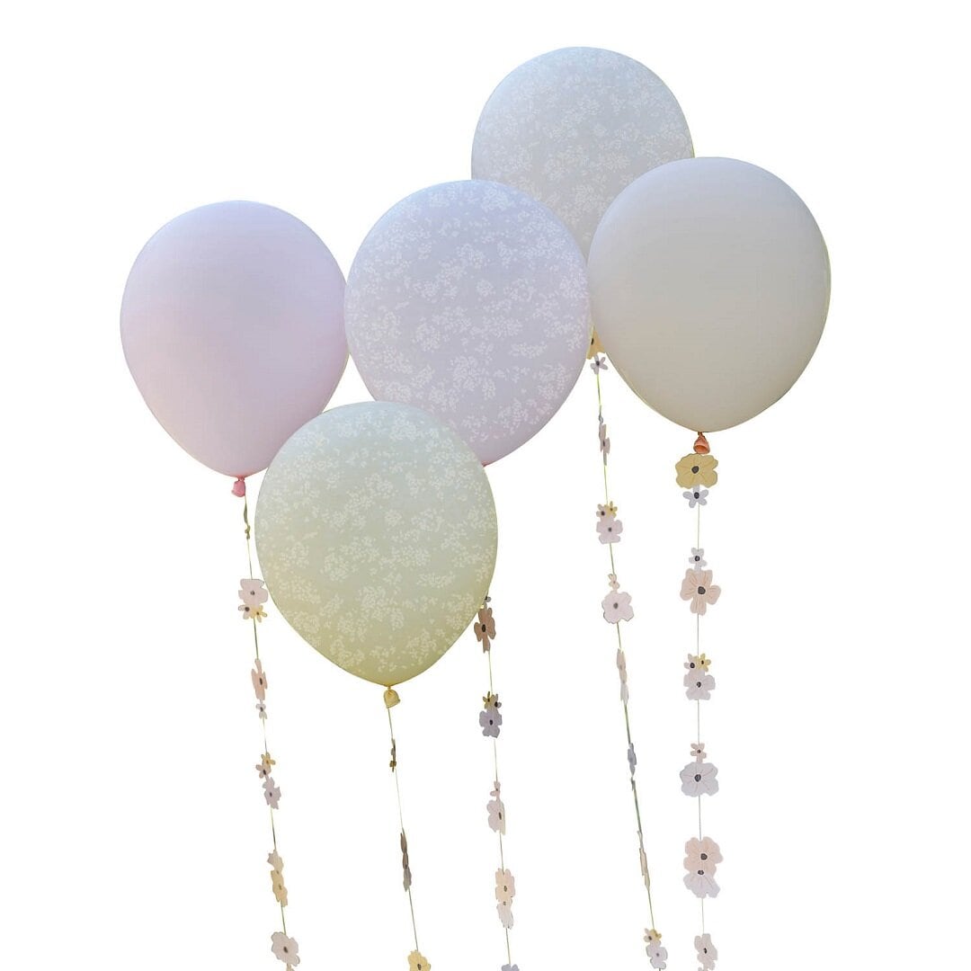 Roze Bloemen - Ballonnen met ballonstaarten 5 stuks