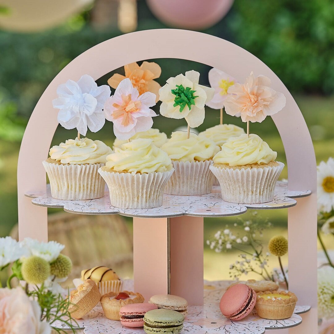 Roze Bloemen - Caketoppers Bloemen 12 stuks