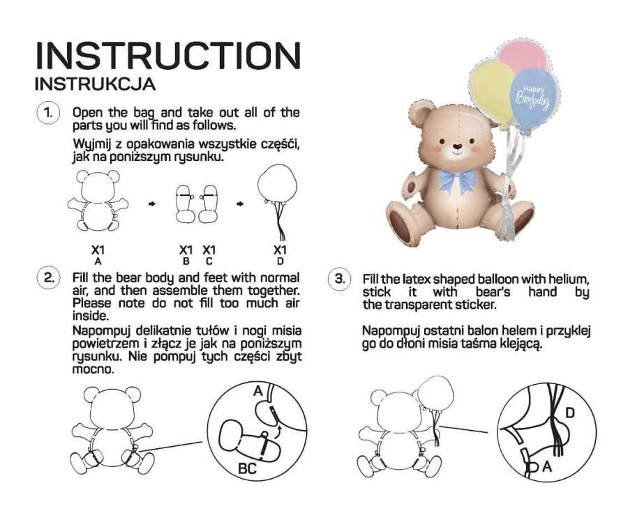 Zittende teddybeer folieballon 76 cm