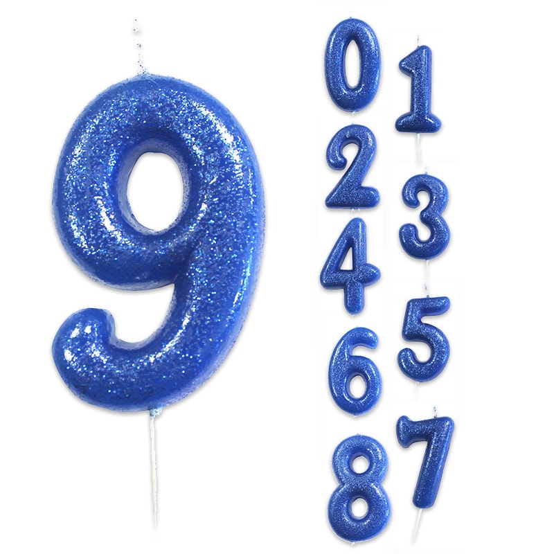 Taartkaars in blauw met glitter cijfers 0-9