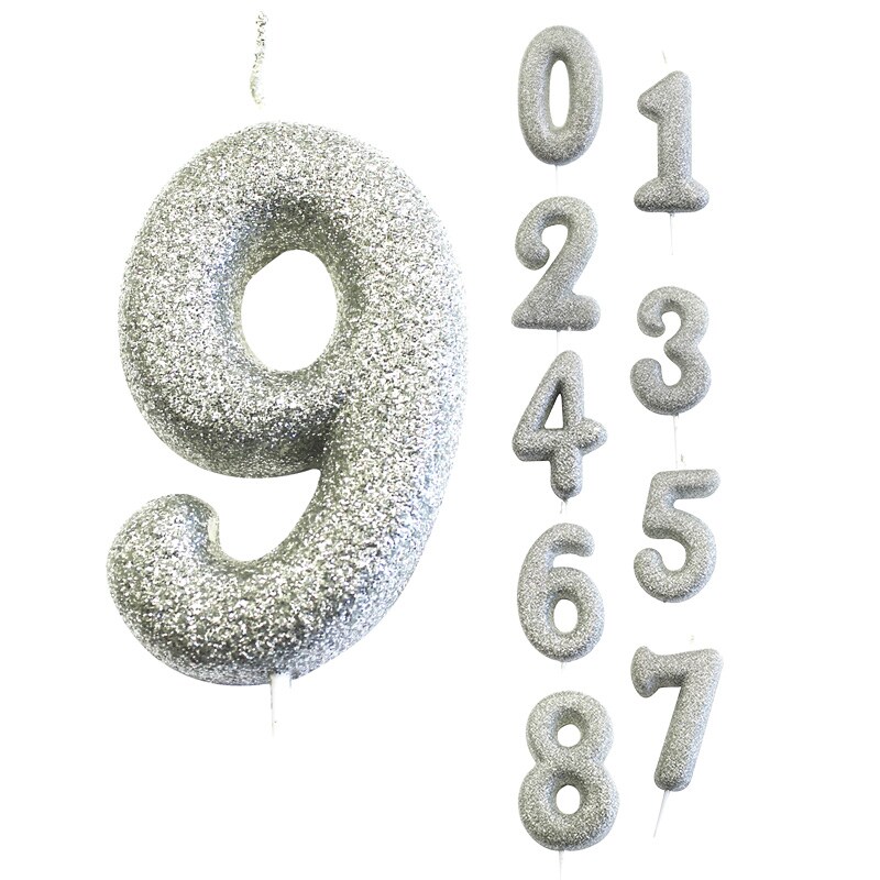 Taartkaars met zilveren glitter cijfers 0-9