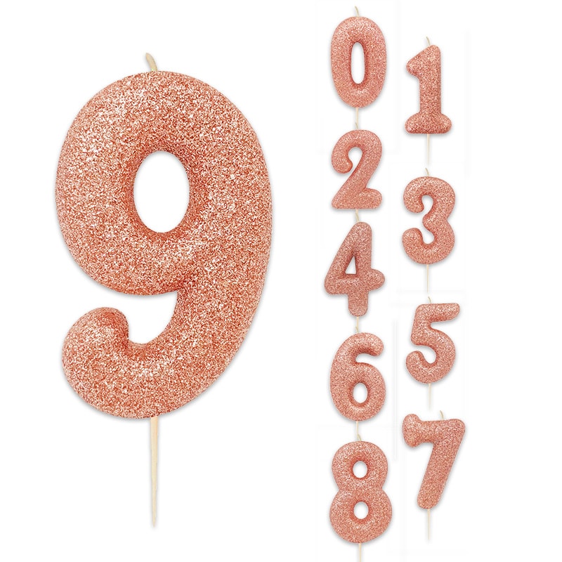 Taartkaars in roségoud met glitter cijfers 0-9