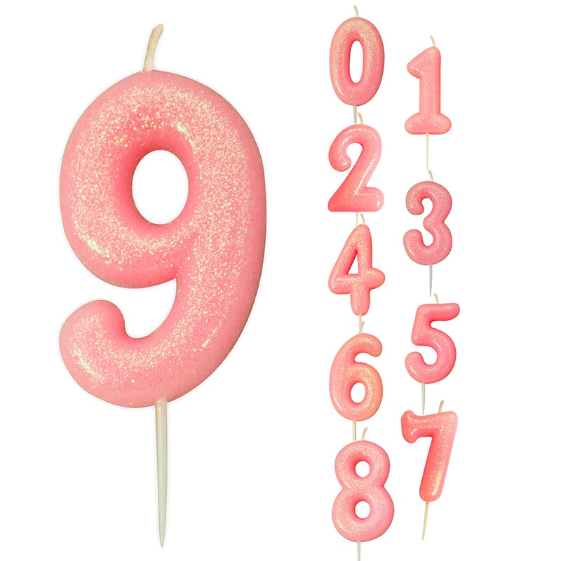 Taartkaars in roze met glitter cijfers 0-9