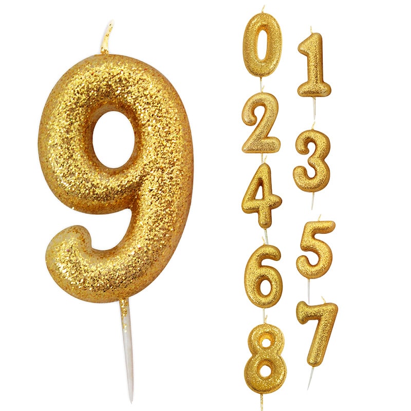 Taartkaars met gouden glitter cijfers 0-9