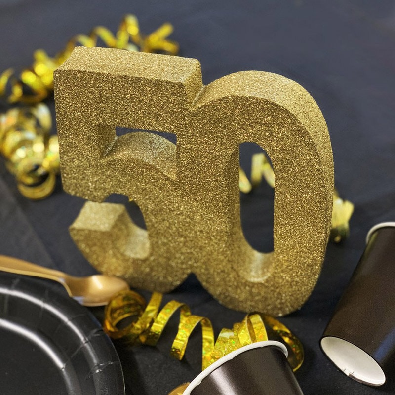 Goudglitter tafeldecoratie 50 jaar