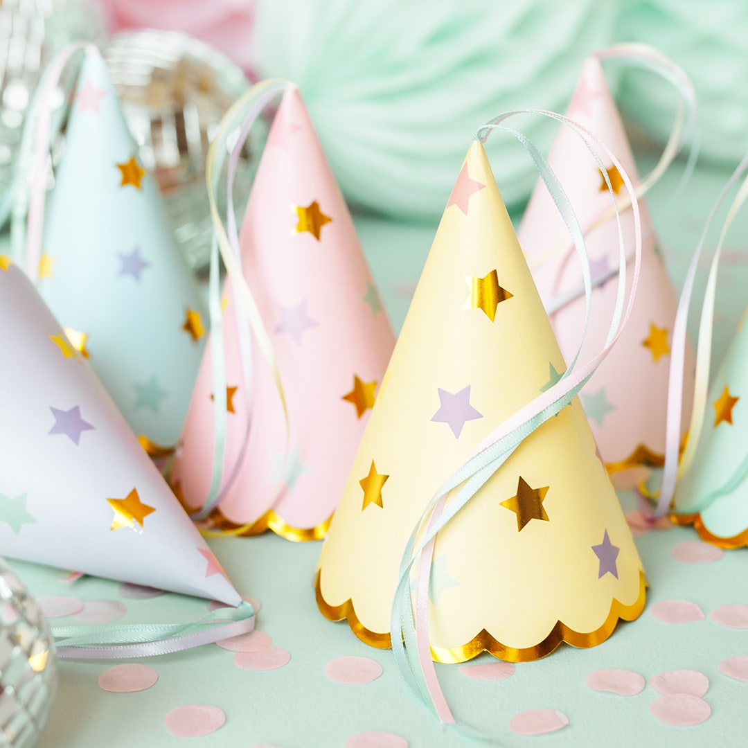 Feesthoedjes Pastel met sterren 6 stuks