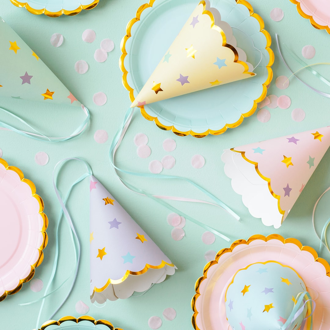 Feesthoedjes Pastel met sterren 6 stuks