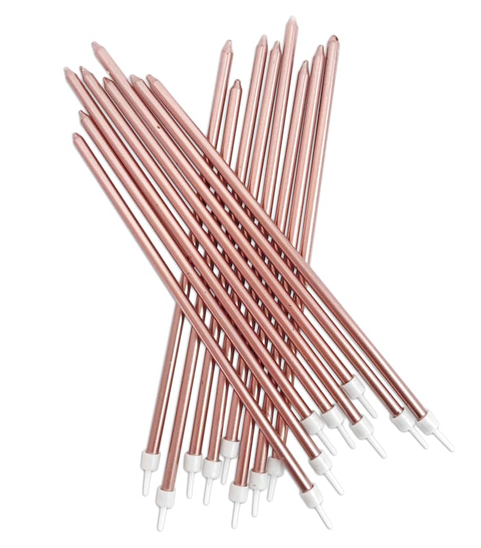 Lange taartkaarsjes in roségoud 16 stuks