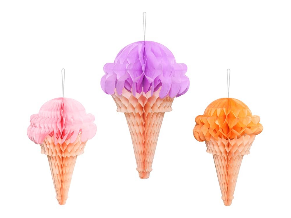 Honeycomb decoratie IJshoorntjes, 3-pack