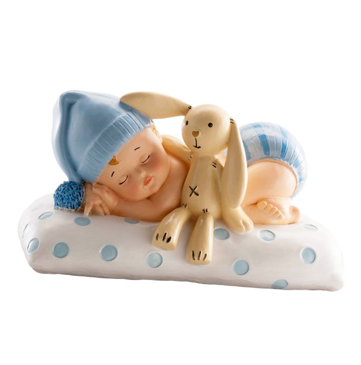 Taartdecoratie - Baby met teddybeer, blauw