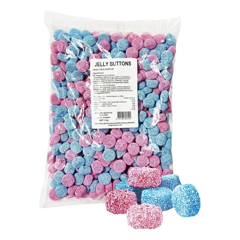 Jelly Buttons Roze & Blauwe Knopen Grootverpakking 2 kg