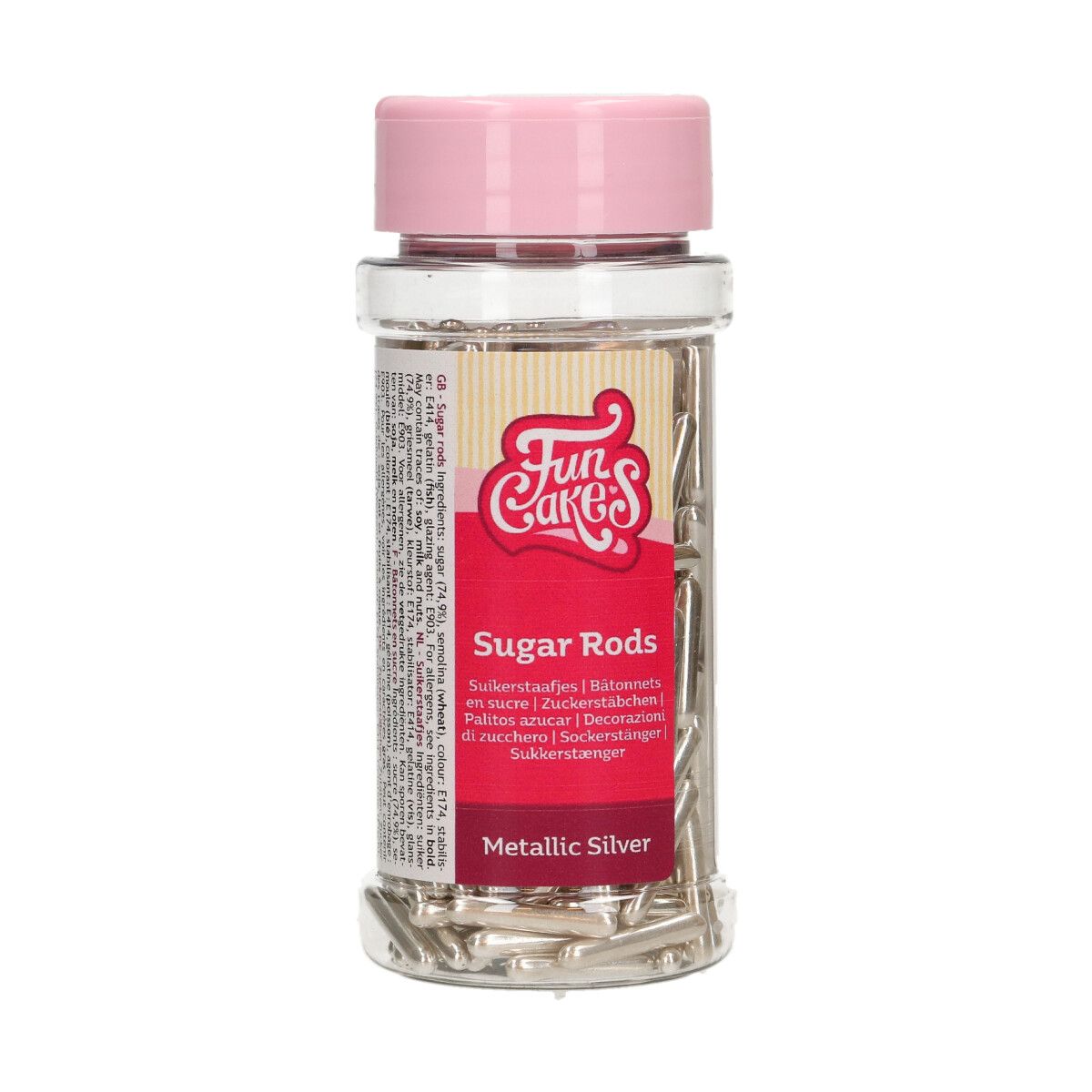 FunCakes - Strooisel Metallic Zilver Sugar Rods XL 70 g