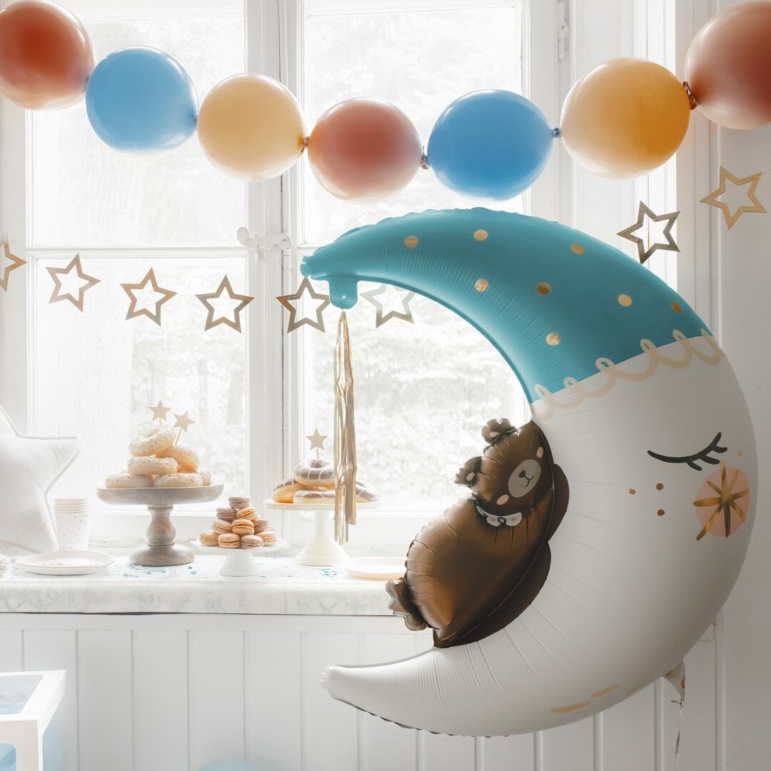 Folieballon - Mansikkel met teddybeer blauw 80 x 98 cm
